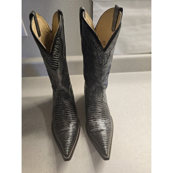 Men’s Rudel Linea Cowboy Boots Silver Gray Embroidered Lizard Print Size 6.5 E - Picture 1 of 7